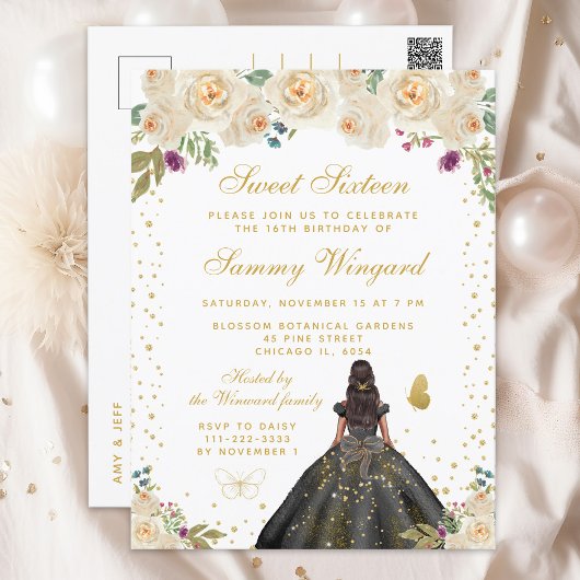 Carte Postale Fleur Crème Princesse à peau foncée Sweet Seize an