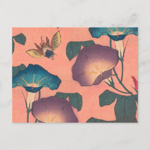 Carte Postale Fleur d'abeille rose Art classique Hokusai