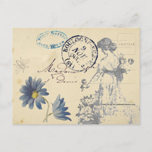 Carte Postale Fleur d'abeille vintage Rose
