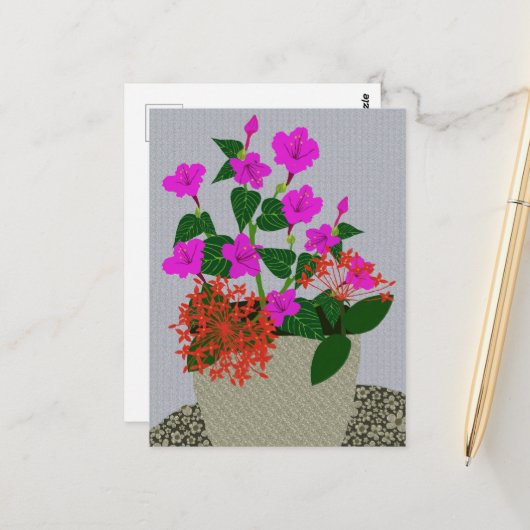 Carte Postale Fleur d'aiguilles et Fleur à quatre heures (Devant/Arrière en situation)