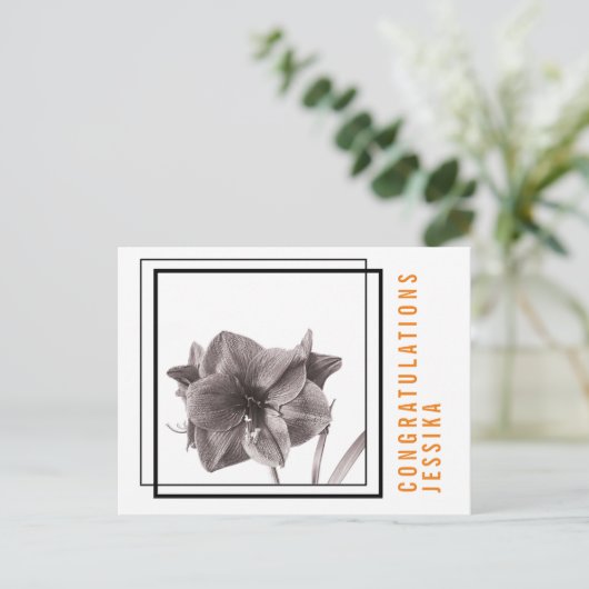 Carte Postale Fleur d'Amaryllis moderne orange (Debout devant)