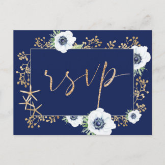 Carte Postale Fleur d'anémone bleu marine Mariage choix de repas