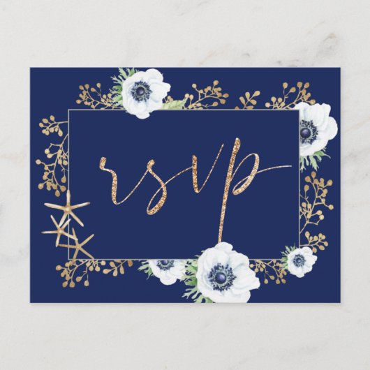Carte Postale Fleur d'anémone bleu marine Mariage choix de repas (Devant)