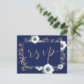 Carte Postale Fleur d'anémone bleu marine Mariage choix de repas (Debout devant)