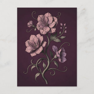 Carte Postale Fleur d'anémone mauve pourpre botanique foncée