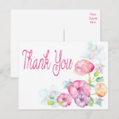 Carte Postale Fleur d'aquarelle rose et violet en Merci floral (Devant / Derrière)