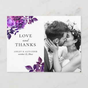 Carte Postale Fleur d'aquarelle violet. Floral mariage merci