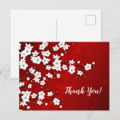 Carte Postale Fleur d'Asie Fleur de cerisier blanche Merci rouge (Devant / Derrière)