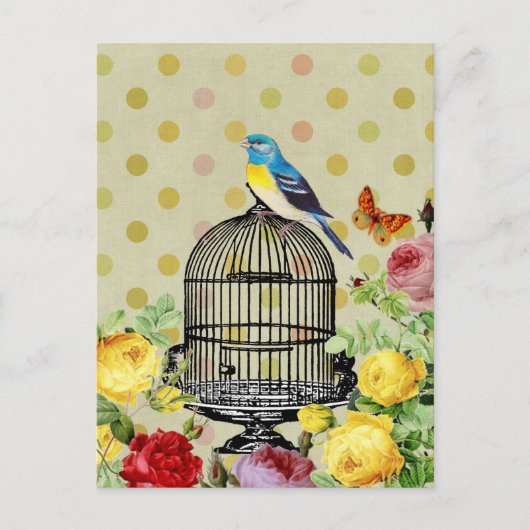 Carte Postale Fleur de cage d'oiseaux Vintage (Devant)