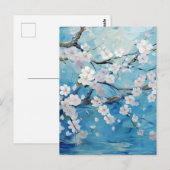 Carte Postale Fleur de cerise personnalisée bleu (Devant / Derrière)