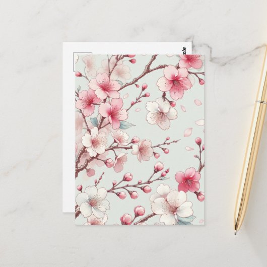 Carte Postale Fleur de cerisier (Devant/Arrière en situation)
