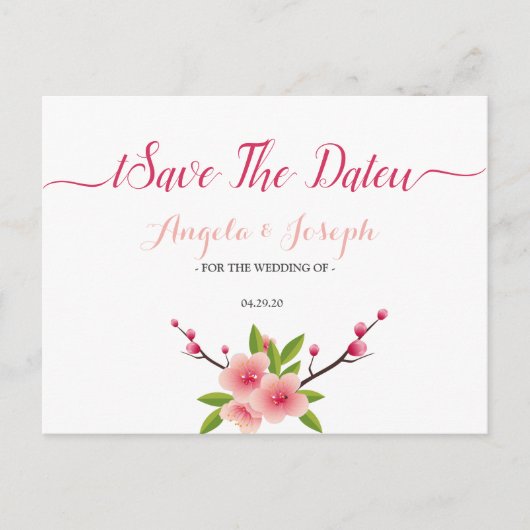 Carte Postale Fleur de cerisier Blossom Enregistrer la date (Devant)