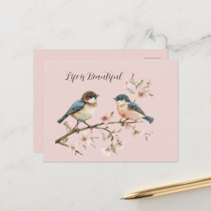 Carte Postale Fleur de cerisier Blue Birds 