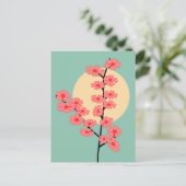 Carte Postale Fleur de cerisier rose et soleil (Debout devant)