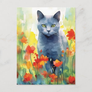 Carte Postale Fleur de chat bleu russe