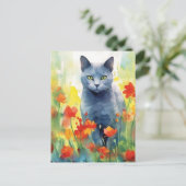 Carte Postale Fleur de chat bleu russe (Debout devant)