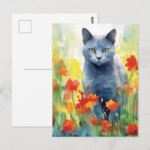 Carte Postale Fleur de chat bleu russe (Devant / Derrière)