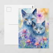 Carte Postale Fleur de chats bleus russe (Devant / Derrière)