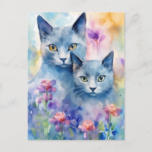 Carte Postale Fleur de chats bleus russe (Devant)