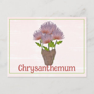 Carte Postale Fleur de chrysanthème aquarelle Novembre Anniversa