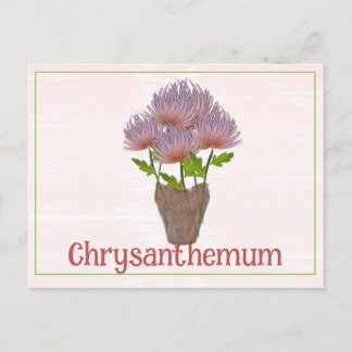 Carte Postale Fleur de chrysanthème aquarelle Novembre Anniversa