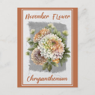 Carte Postale Fleur de chrysanthème florale vintage novembre