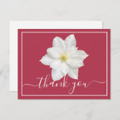Carte Postale Fleur de clématite blanche sur fond cramoisi Merci (Devant / Derrière)
