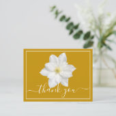 Carte Postale Fleur de clématite blanche sur fond jaune moutarde (Debout devant)