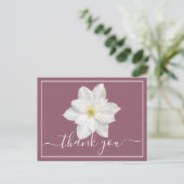 Carte Postale Fleur de clématite blanche sur fond prune Merci (Debout devant)