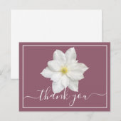 Carte Postale Fleur de clématite blanche sur fond prune Merci (Devant / Derrière)