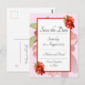 Carte Postale Fleur de coing rouge et rose Enregistrer la date (Devant / Derrière)