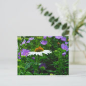 Carte Postale Fleur de cône blanc, fleurs violettes et papillon  (Debout devant)