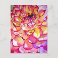 Fleur de dahlia rose aquarelle beaux-arts