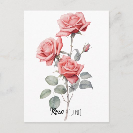 Carte Postale Fleur de date de naissance Rose (juin) (Devant)