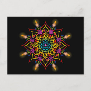 Carte Postale Fleur de Diwali Rangoli avec lampes à huile
