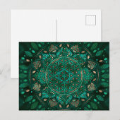 Carte Postale Fleur de la vie Point Art malachite or (Devant / Derrière)