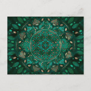 Carte Postale Fleur de la vie Point Art malachite or