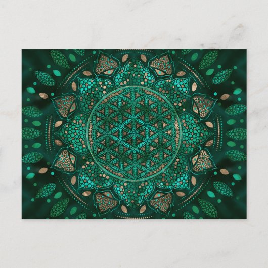 Carte Postale Fleur de la vie Point Art malachite or (Devant)