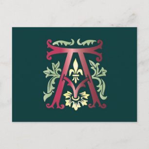 Carte Postale Fleur de lis A Monogramme