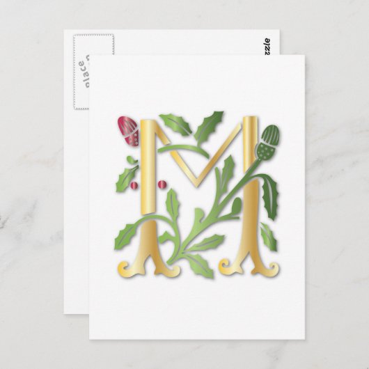 Carte Postale Fleur de lis M Monogramme (Devant / Derrière)
