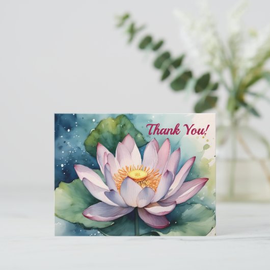 Carte Postale Fleur de Lotus à l'aquarelle Merci (Debout devant)
