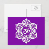 Carte Postale Fleur de Lotus Blanc Om sur Violet (Devant / Derrière)