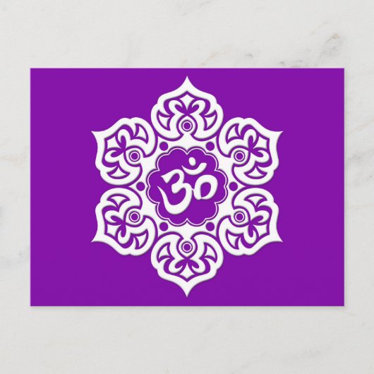 Carte Postale Fleur de Lotus Blanc Om sur Violet (Devant)