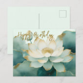 Carte Postale Fleur de lotus bordures dorées Joyeux Anniversaire (Devant / Derrière)