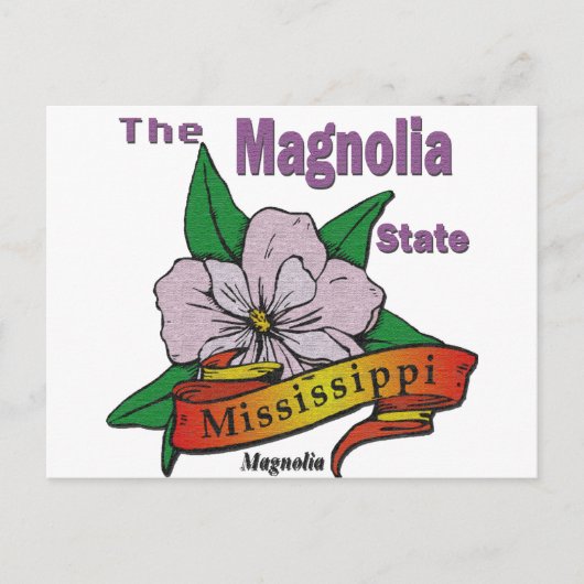 Carte Postale Fleur de Magnolia de l'État du Mississippi (Devant)