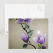 Carte Postale Fleur de magnolia violet de broderie zen (Devant / Derrière)
