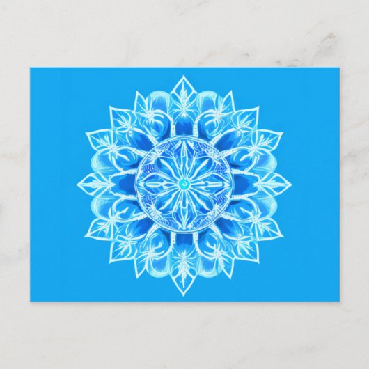 Carte Postale Fleur de Mandala en Batik Turquoise (Devant)