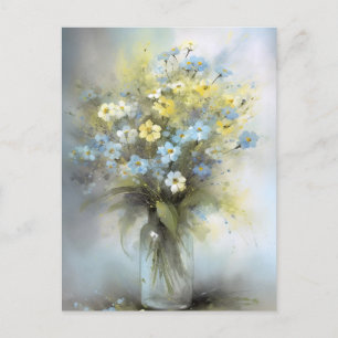 Carte Postale Fleur de marguerite bleue pastel, blanche et jaune