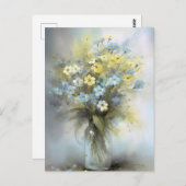 Carte Postale Fleur de marguerite bleue pastel, blanche et jaune (Devant / Derrière)