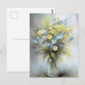 Carte Postale Fleur de marguerite jaune, blanche et pastel bleu  (Devant / Derrière)